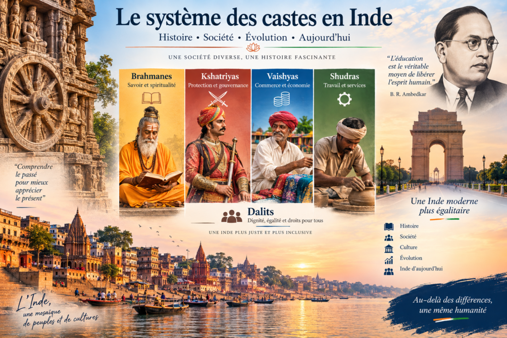 Système des castes en Inde avec Brahmanes, Kshatriyas, Vaishyas, Shudras et évolution de la société indienne